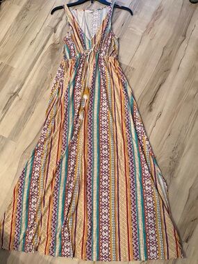 Striped Boho multi color Maxi Dress size small